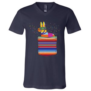 Serape Pocket Pinata Mexican Fiesta (Not An Actual Pocket) V-Neck T-Shirt