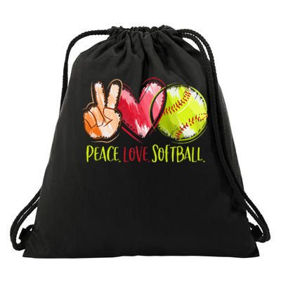 Softball Player Peace Love Softball Drawstring Bag