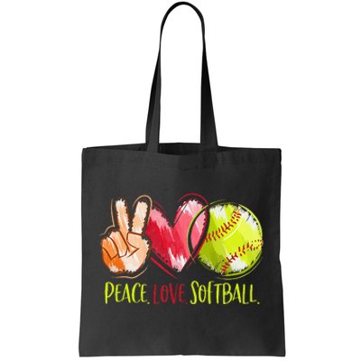 Softball Player Peace Love Softball Tote Bag