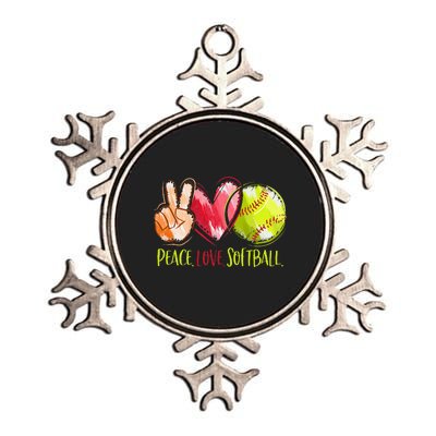 Softball Player Peace Love Softball Metallic Star Ornament