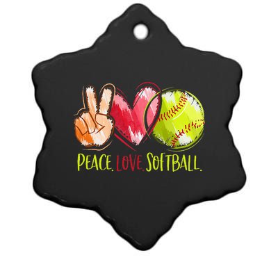 Softball Player Peace Love Softball Ceramic Star Ornament