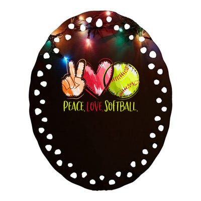 Softball Player Peace Love Softball Ceramic Oval Ornament