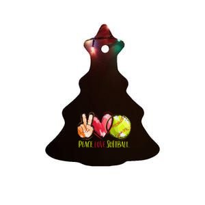 Softball Player Peace Love Softball Ceramic Tree Ornament