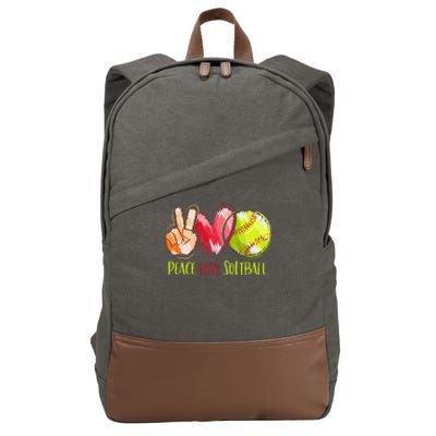 Softball Player Peace Love Softball Cotton Canvas Backpack