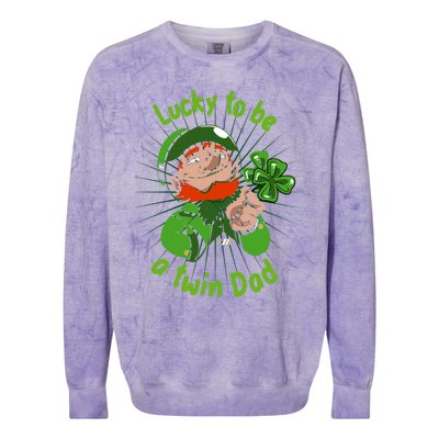 St Patrick`s Patricks Father`s Day Lucky To Be A Twin Dad Meaningful Gift Colorblast Crewneck Sweatshirt