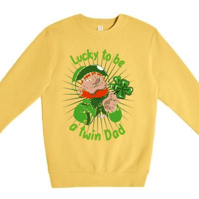 St Patrick`s Patricks Father`s Day Lucky To Be A Twin Dad Meaningful Gift Premium Crewneck Sweatshirt