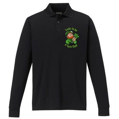 St Patrick`s Patricks Father`s Day Lucky To Be A Twin Dad Meaningful Gift Performance Long Sleeve Polo