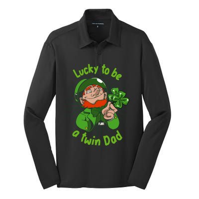 St Patrick`s Patricks Father`s Day Lucky To Be A Twin Dad Meaningful Gift Silk Touch Performance Long Sleeve Polo