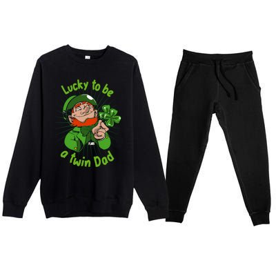 St Patrick`s Patricks Father`s Day Lucky To Be A Twin Dad Meaningful Gift Premium Crewneck Sweatsuit Set