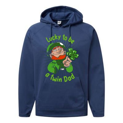 St Patrick`s Patricks Father`s Day Lucky To Be A Twin Dad Meaningful Gift Performance Fleece Hoodie