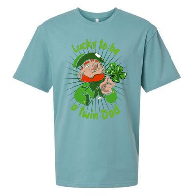 St Patrick`s Patricks Father`s Day Lucky To Be A Twin Dad Meaningful Gift Sueded Cloud Jersey T-Shirt