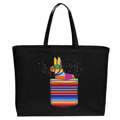 Serape Pocket Pinata Mexican Fiesta (Not An Actual Pocket) Cotton Canvas Jumbo Tote