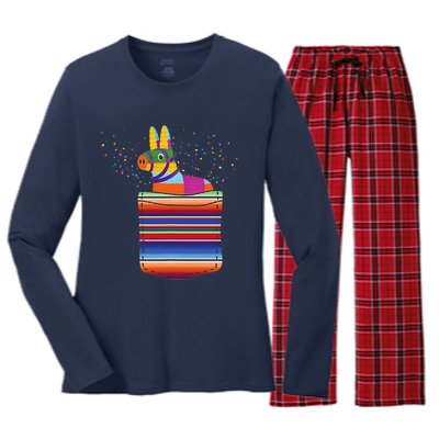 Serape Pocket Pinata Mexican Fiesta (Not An Actual Pocket) Women's Long Sleeve Flannel Pajama Set 