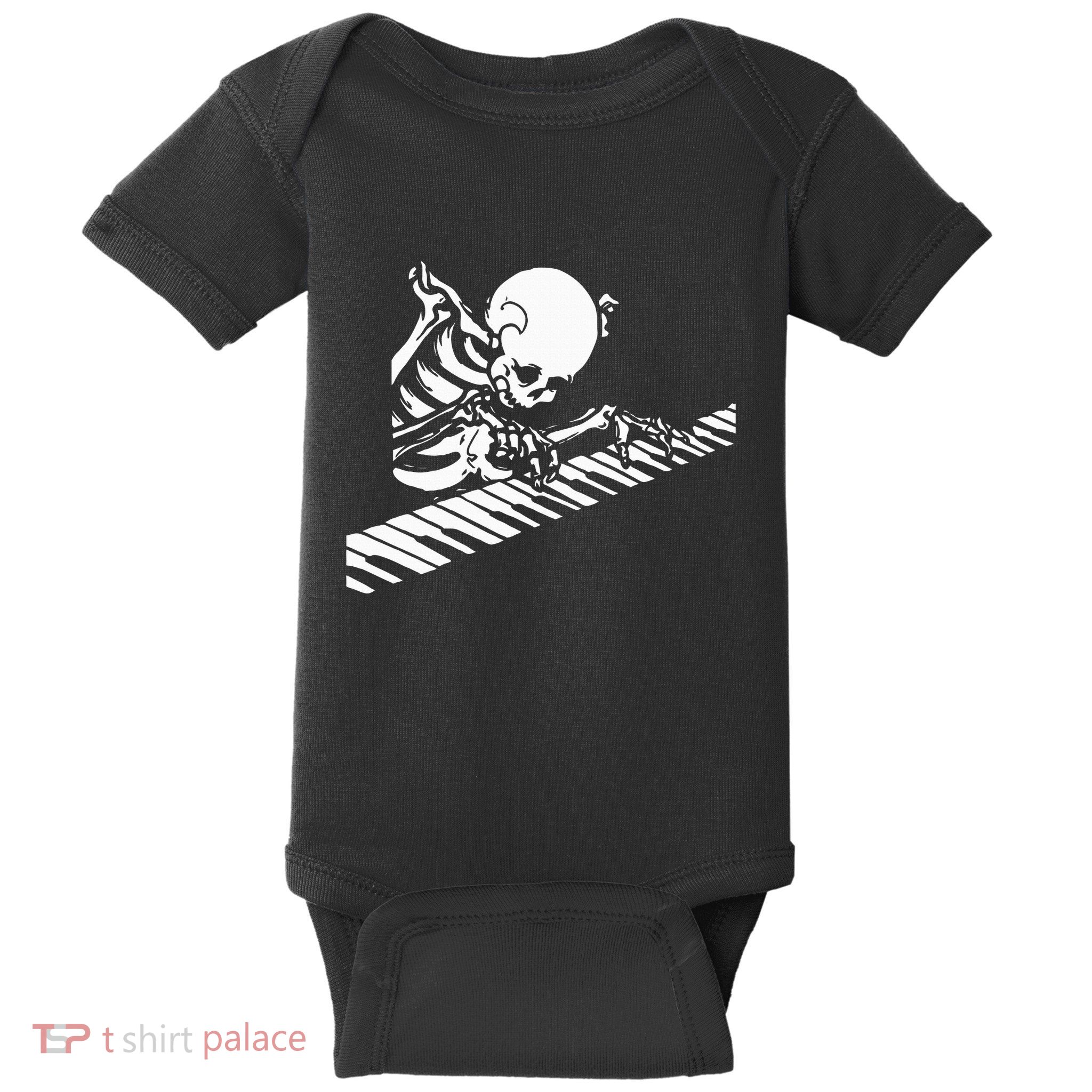 Skeleton Playing Piano Halloween Costume Pianist Musician Baby Bodysuit