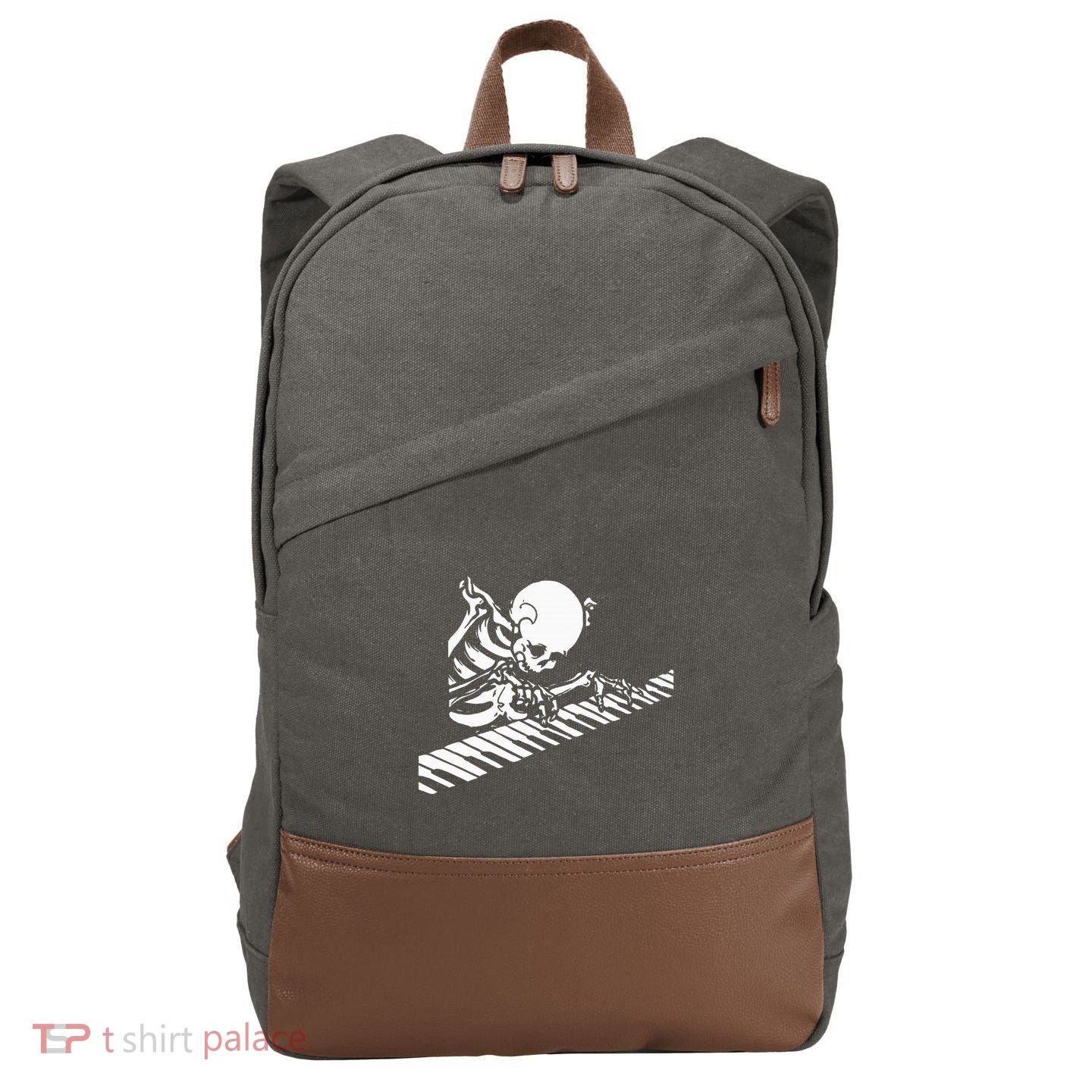 Skeleton Playing Piano Halloween Costume Pianist Musician Cotton Canvas Backpack