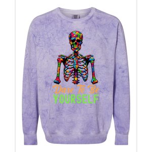 Skeleton Puzzle Pieces Autism Awareness Dare To Be Yourself Gift Colorblast Crewneck Sweatshirt