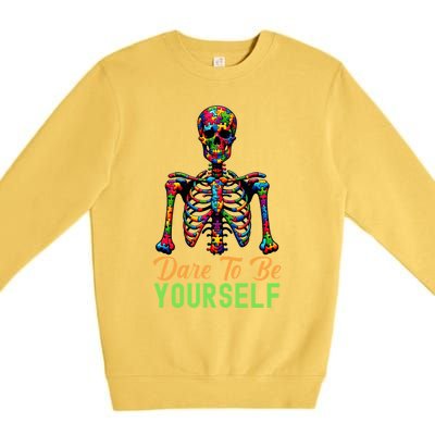 Skeleton Puzzle Pieces Autism Awareness Dare To Be Yourself Gift Premium Crewneck Sweatshirt