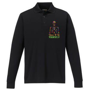 Skeleton Puzzle Pieces Autism Awareness Dare To Be Yourself Gift Performance Long Sleeve Polo