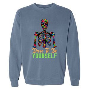 Skeleton Puzzle Pieces Autism Awareness Dare To Be Yourself Gift Garment-Dyed Sweatshirt