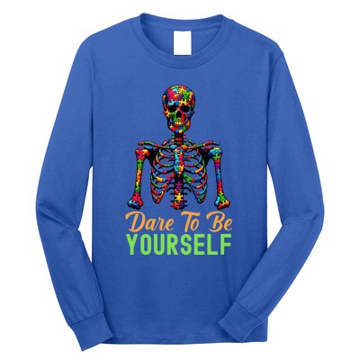 Skeleton Puzzle Pieces Autism Awareness Dare To Be Yourself Gift Long Sleeve Shirt