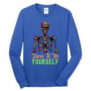 Skeleton Puzzle Pieces Autism Awareness Dare To Be Yourself Gift Tall Long Sleeve T-Shirt