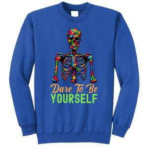 Skeleton Puzzle Pieces Autism Awareness Dare To Be Yourself Gift Tall Sweatshirt