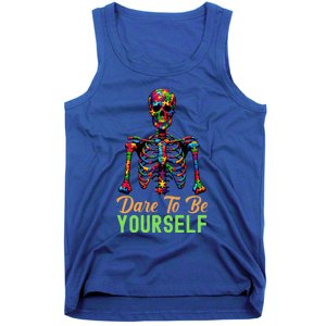 Skeleton Puzzle Pieces Autism Awareness Dare To Be Yourself Gift Tank Top