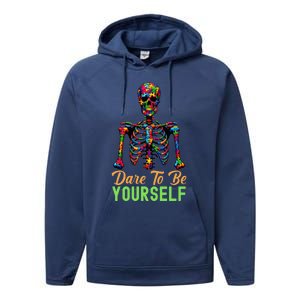 Skeleton Puzzle Pieces Autism Awareness Dare To Be Yourself Gift Performance Fleece Hoodie