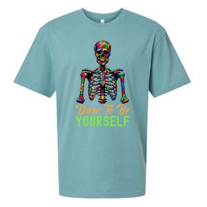 Skeleton Puzzle Pieces Autism Awareness Dare To Be Yourself Gift Sueded Cloud Jersey T-Shirt