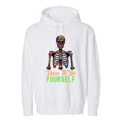 Skeleton Puzzle Pieces Autism Awareness Dare To Be Yourself Gift Garment-Dyed Fleece Hoodie