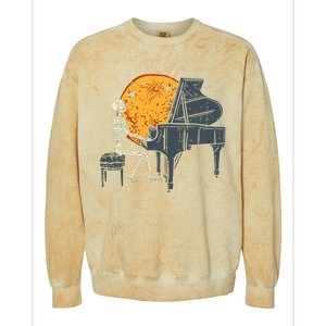 Skeleton Playing Piano Moon Halloween Colorblast Crewneck Sweatshirt