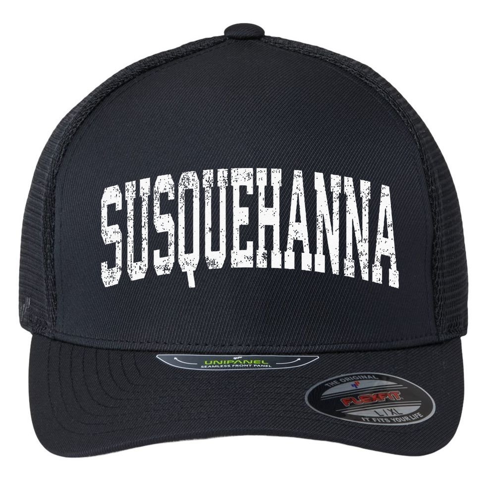 Susquehanna Pennsylvania PA Vintage Athletic Sports Flexfit Unipanel Trucker Cap