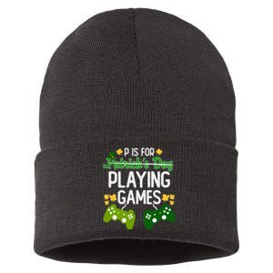 St Patrick's P Is For Playing Games Funny For Gamer Sustainable Knit Beanie