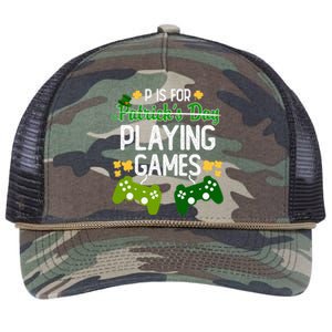 St Patrick's P Is For Playing Games Funny For Gamer Retro Rope Trucker Hat Cap