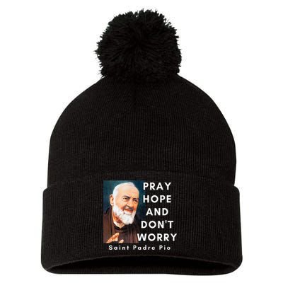 Saint Padre Pio Pray Hope And Dont Worry Catholic Christian Pom Pom 12in Knit Beanie