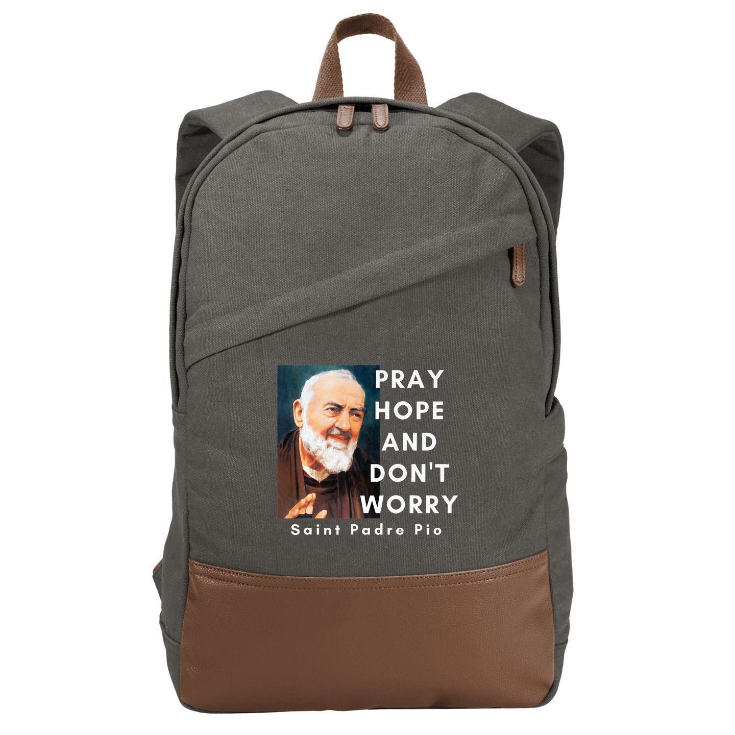 Saint Padre Pio Pray Hope And Dont Worry Catholic Christian Cotton Canvas Backpack