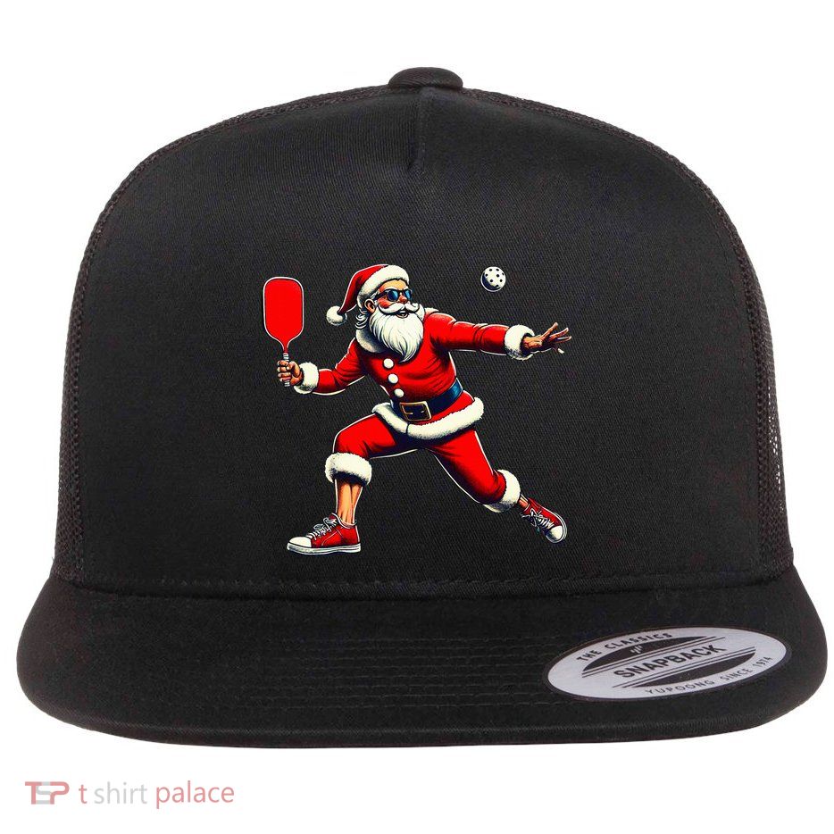 Santa Playing Pickleball Paddleball Flat Bill Trucker Hat