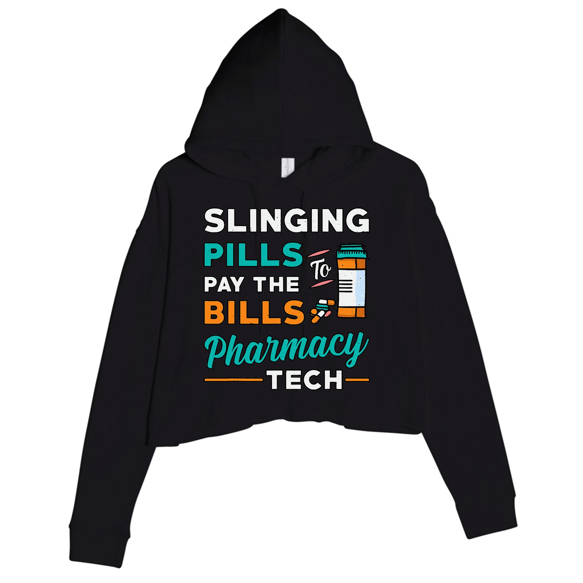 Slinging Pills Pharmacy Tech Vintage Technician Pharmacist Crop Fleece Hoodie