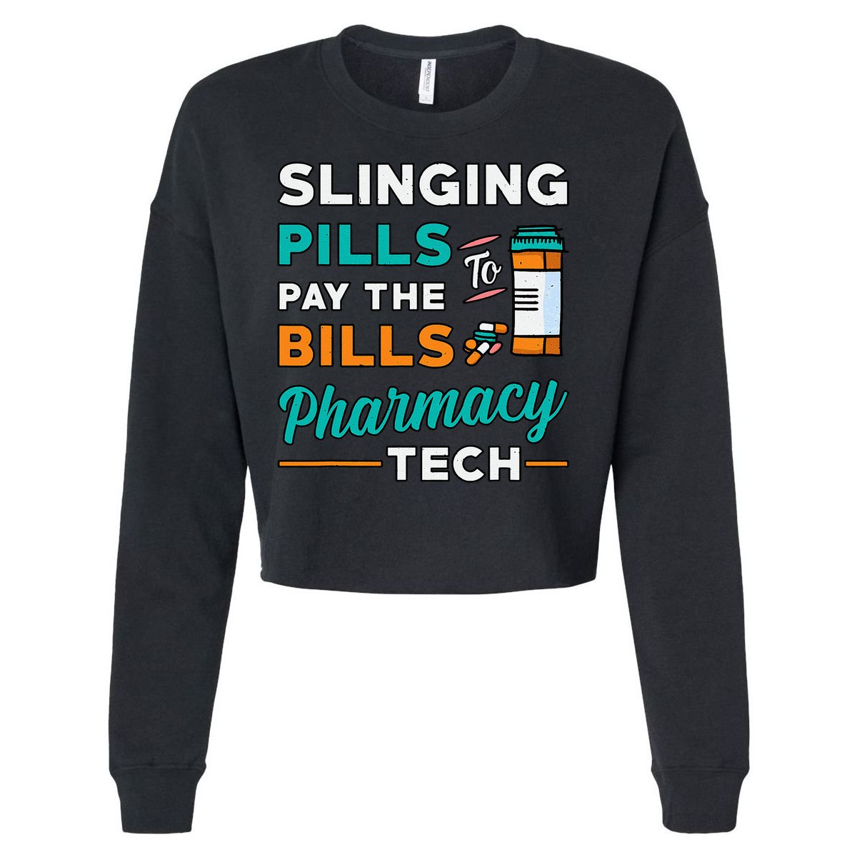 Slinging Pills Pharmacy Tech Vintage Technician Pharmacist Cropped Pullover Crew
