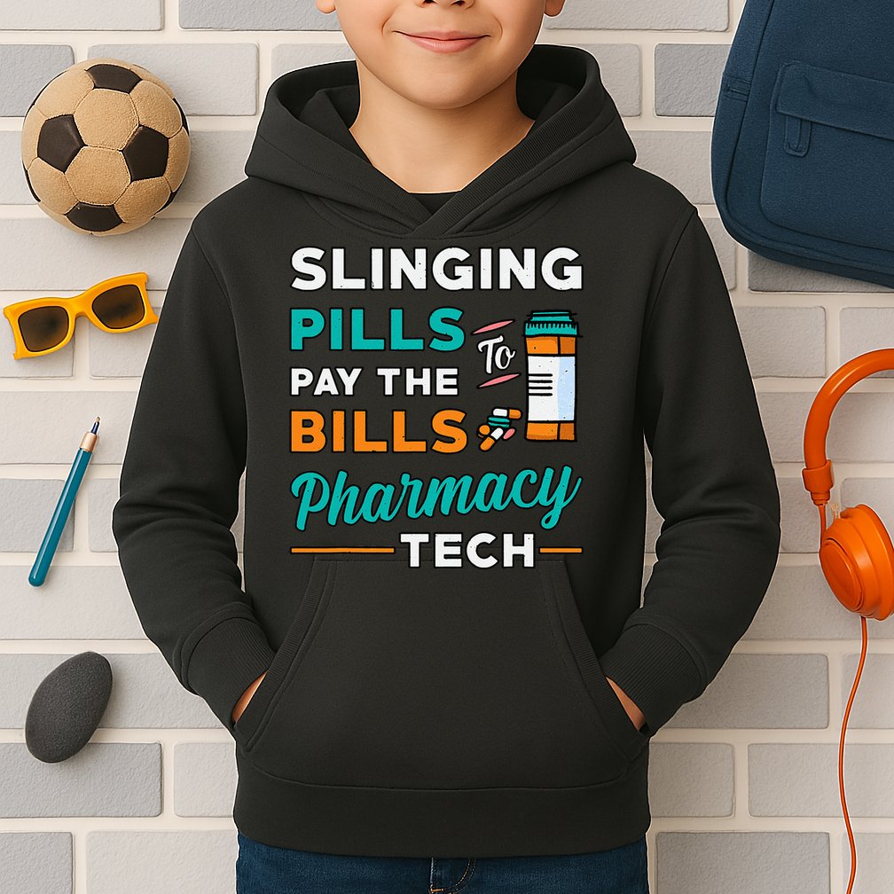Slinging Pills Pharmacy Tech Vintage Technician Pharmacist Kids Hoodie