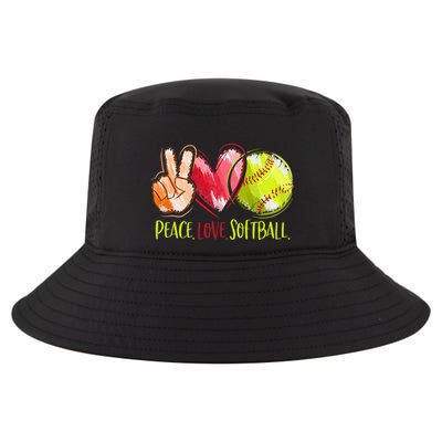 Softball Player Peace Love Softball Cool Comfort Performance Bucket Hat