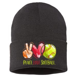 Softball Player Peace Love Softball Sustainable Knit Beanie