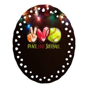 Softball Player Peace Love Softball Ceramic Oval Ornament