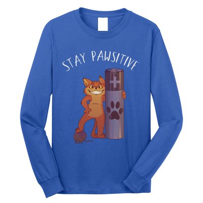 Stay Pawsitive Positive Cat Paw Print Kitty Motivational Pun Gift Long Sleeve Shirt