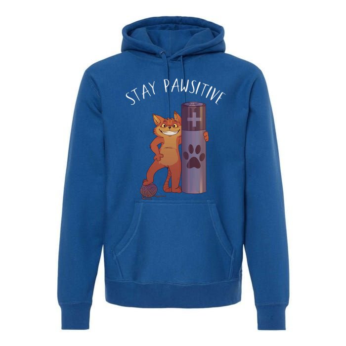 Stay Pawsitive Positive Cat Paw Print Kitty Motivational Pun Gift Premium Hoodie