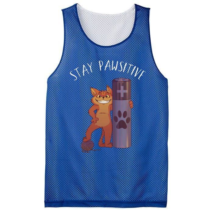 Stay Pawsitive Positive Cat Paw Print Kitty Motivational Pun Gift Mesh Reversible Basketball Jersey Tank