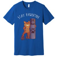 Stay Pawsitive Positive Cat Paw Print Kitty Motivational Pun Gift Premium T-Shirt