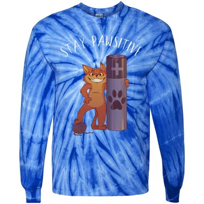 Stay Pawsitive Positive Cat Paw Print Kitty Motivational Pun Gift Tie-Dye Long Sleeve Shirt