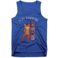 Stay Pawsitive Positive Cat Paw Print Kitty Motivational Pun Gift Tank Top