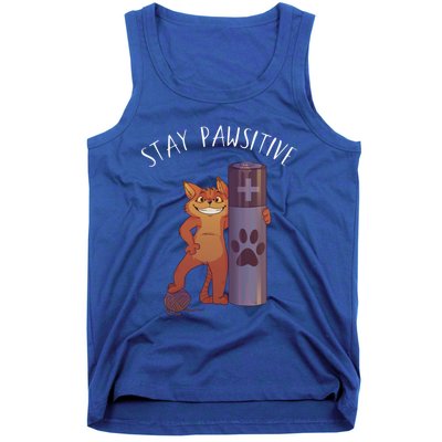 Stay Pawsitive Positive Cat Paw Print Kitty Motivational Pun Gift Tank Top